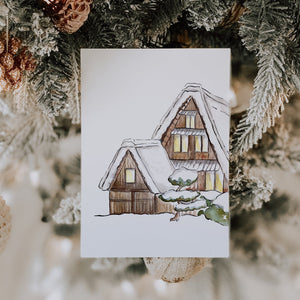 Lot de 6 Cartes de Noël Bonsaïs et Shirakawago